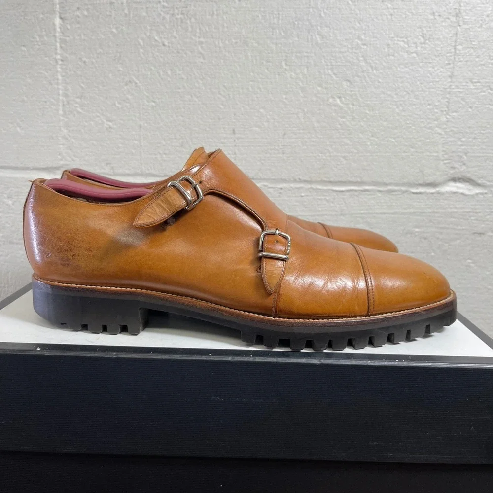 Bally Switzerland Porthos Monk Strap Cap Toe Brown Leather Dress Shoes Men 9.5D‎